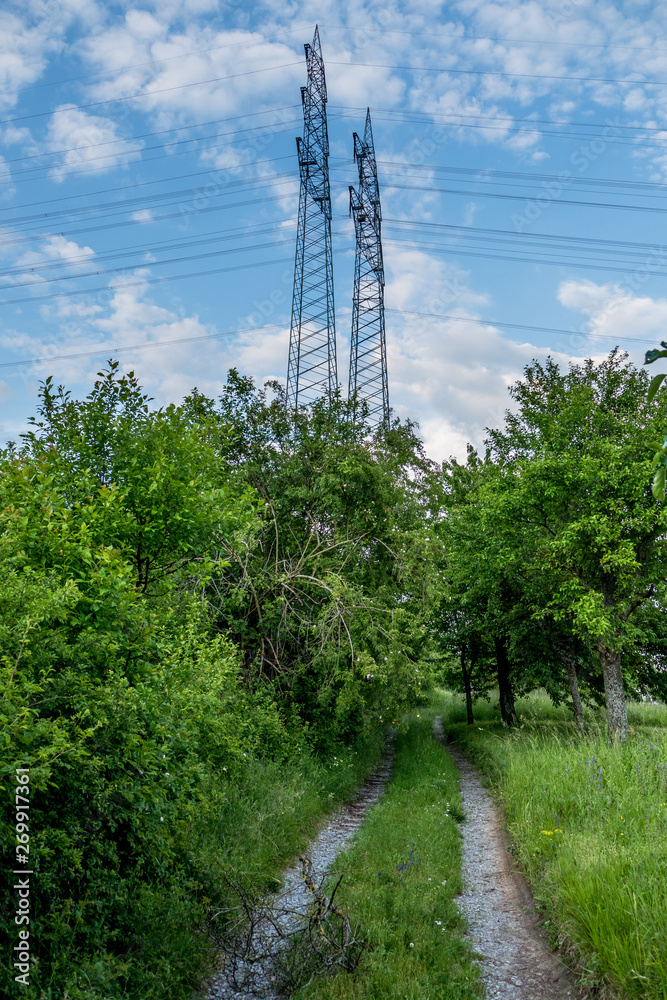 Obraz premium Strommasten und Feldweg