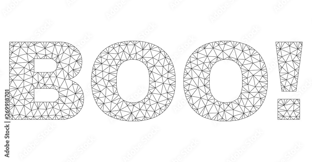 Mesh vector BOO! text caption. Abstract lines and small circles are organized into BOO! black carcass symbols. Linear carcass 2D triangular mesh in vector EPS format. Mesh vector BOO! text caption. Abstract lines and small circles are organized into BOO! black carcass symbols. Linear carcass 2D triangular mesh in vector EPS format.