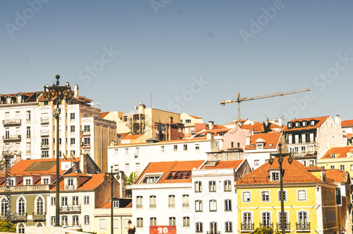 Beautiful view to Lisbon downtown architecture with red roofs