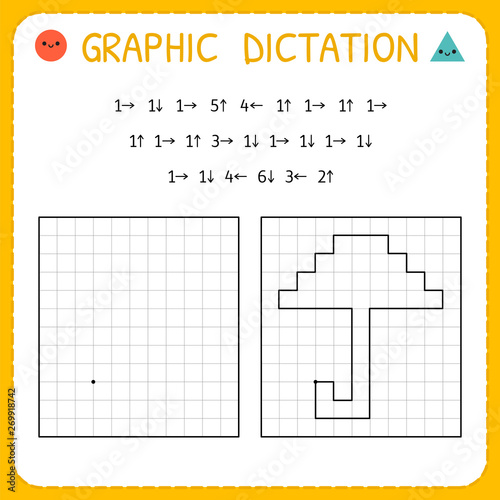 Graphic dictation. Umbrella. Kindergarten educational game for kids. Preschool worksheet for practicing motor skills. Working pages for children