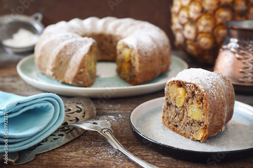 Homemade pineapple bundt cake and cezve photo