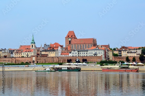 Panoramic view od old town in Torun, Poland,  on Vistula bank. Historical district of Torun old town by the Vistula river