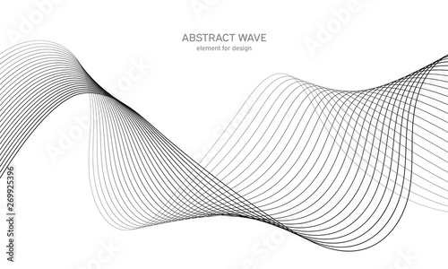 Abstract wave element for design. Digital frequency track equalizer. Stylized line art background. Vector illustration. Wave with lines created using blend tool. Curved wavy line, smooth stripe.