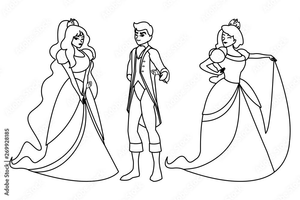 prince charming and two princess of tales characters