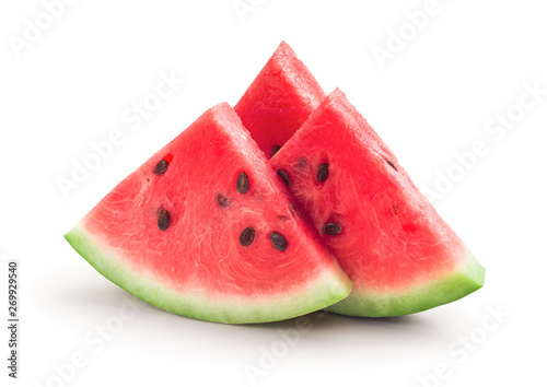 Fresh ripe watermelon slices, isolated on white