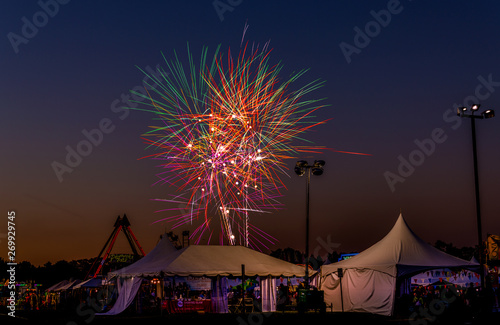 fireworks over tents