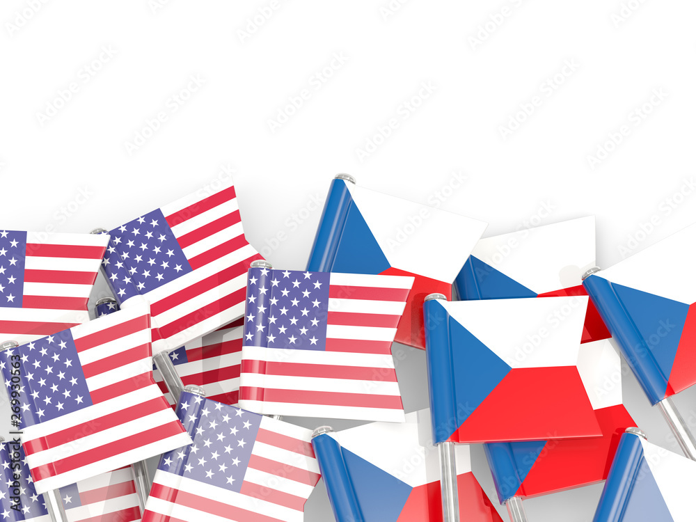 Pins with flags of United States and czech republic isolated on white Pins with flags of United States and czech republic isolated on white