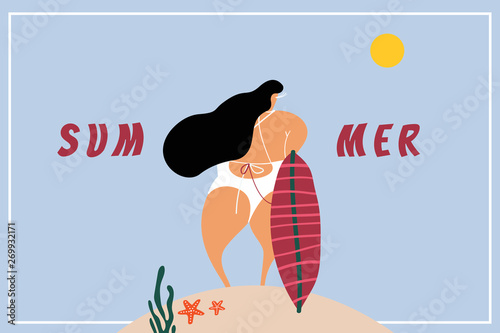 Surfer girl with her board