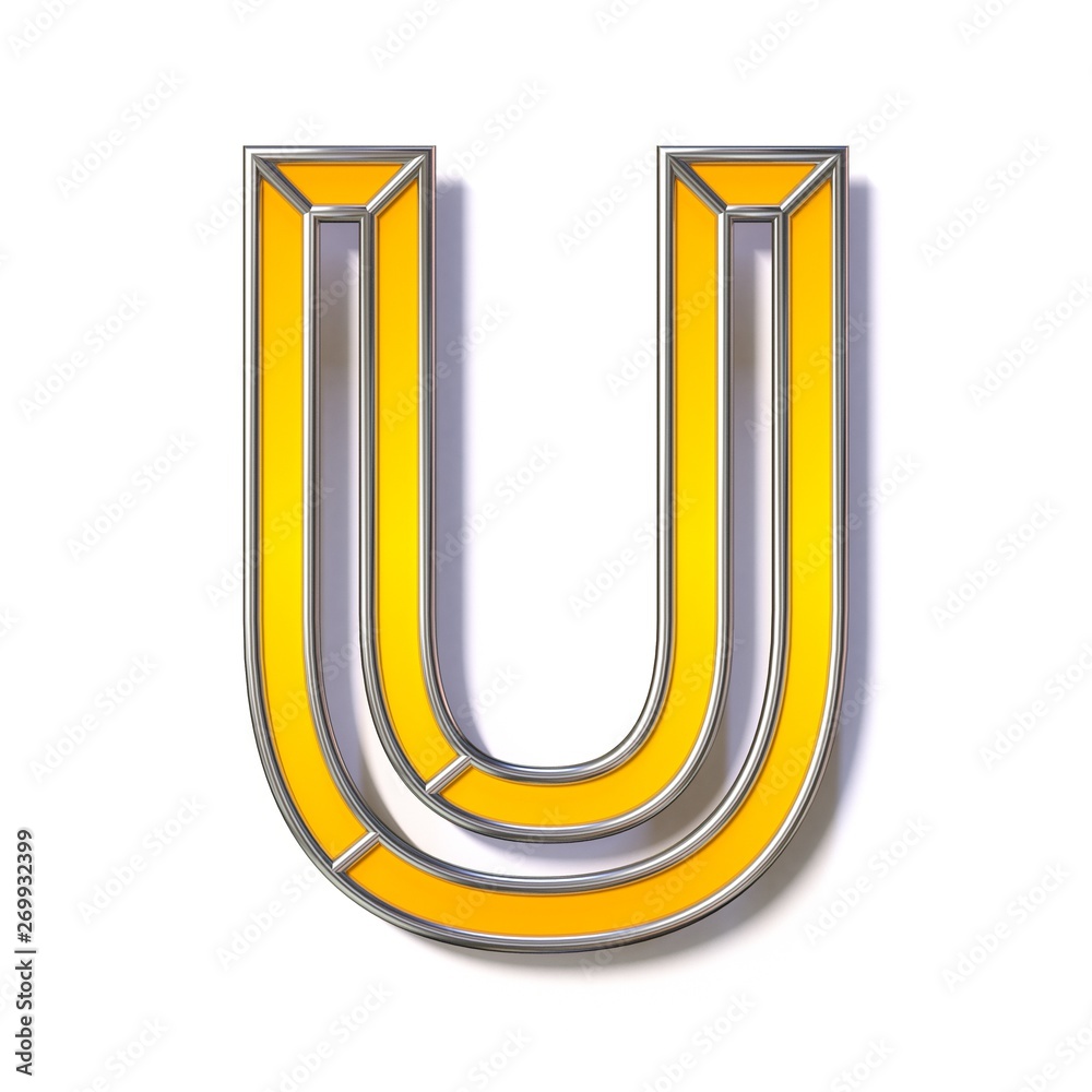 Orange metal wire font Letter U 3D Orange metal wire font Letter U 3D
