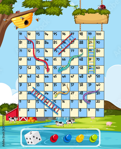 Farm snake ladder game template