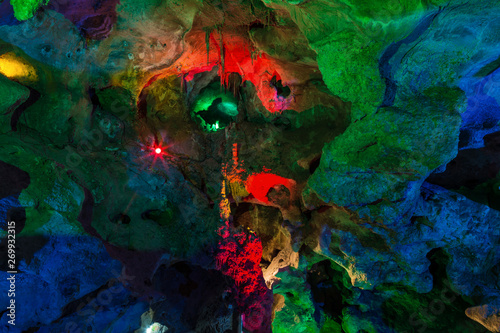 Inside Karst cave  there were colored lights