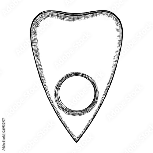 Hand drawn divination board planchette isolated blank. Stylized drawing of decorative witchcraft, voodoo magic attribute. Illustration for Halloween. Vector.