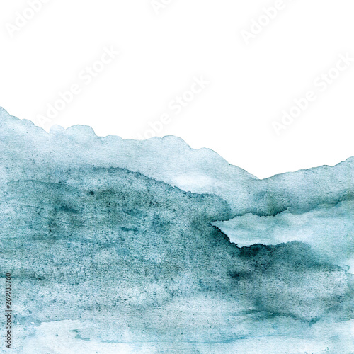 Green-blue painted watercolor texture with abstract mountains, sea or forest ideal for prints and wallpapers © Mary fleur