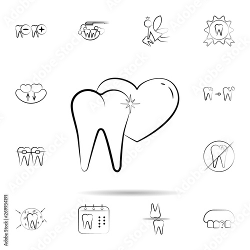 Tooth love  tooth icon. Universal set of dentist for website design and development  app development