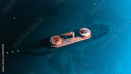 Aerial View of Old Shipwreck in Ocean © Judah