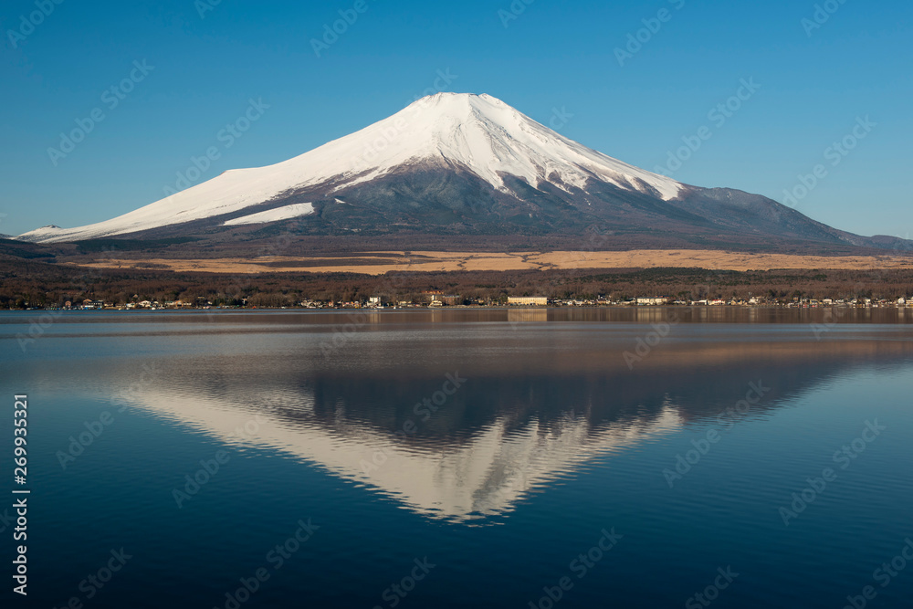 Mount Fuji seen from Lake Yamanaka in the morning, Japan