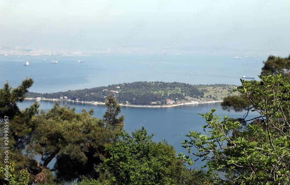 Sedef Island from Prince Island Buyukada in Marmara Sea, Istanbul, Turkey.