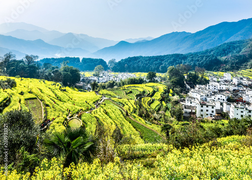 Spring of Wuyuan Ridge in China - March 22, 2018, a beautiful mountain village with flowers blooming, was photographed in