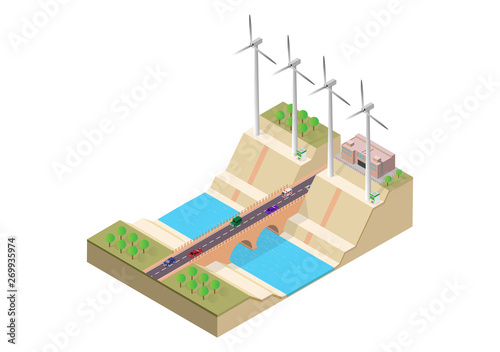 isometric bridge and windmill
