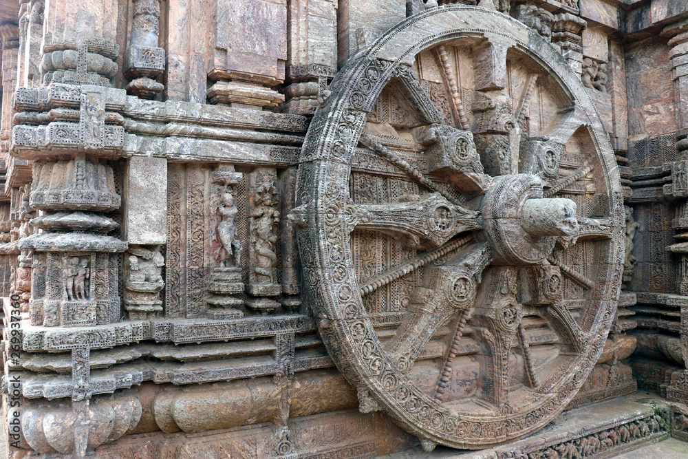 Ancient chariot Wheel, Konark Sun Temple, Orissa. Konark Sun Temple is a 13th-century CE sun temple at Konark about 35 km northeast from Puri on the coastline of Odisha, India.