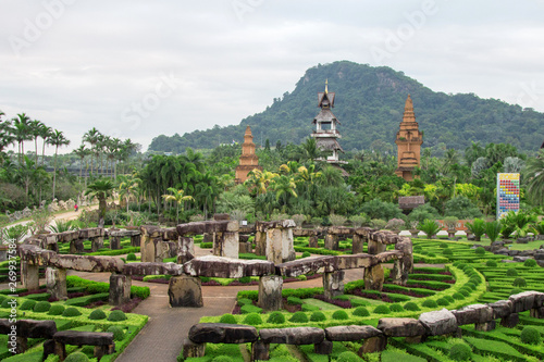 Thailand, Pattaya, Nong Nooch tropical garden 13.12.2014.  View of a copy of Stonehenge with a rainforest on the background. © Yuriy Pankratov