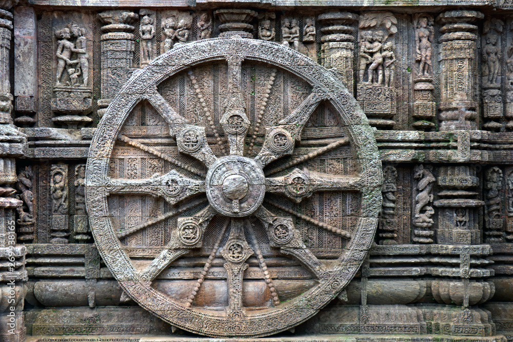 Ancient chariot Wheel, Konark Sun Temple, Orissa. Konark Sun Temple is a 13th-century CE sun temple at Konark about 35 km northeast from Puri on the coastline of Odisha, India.