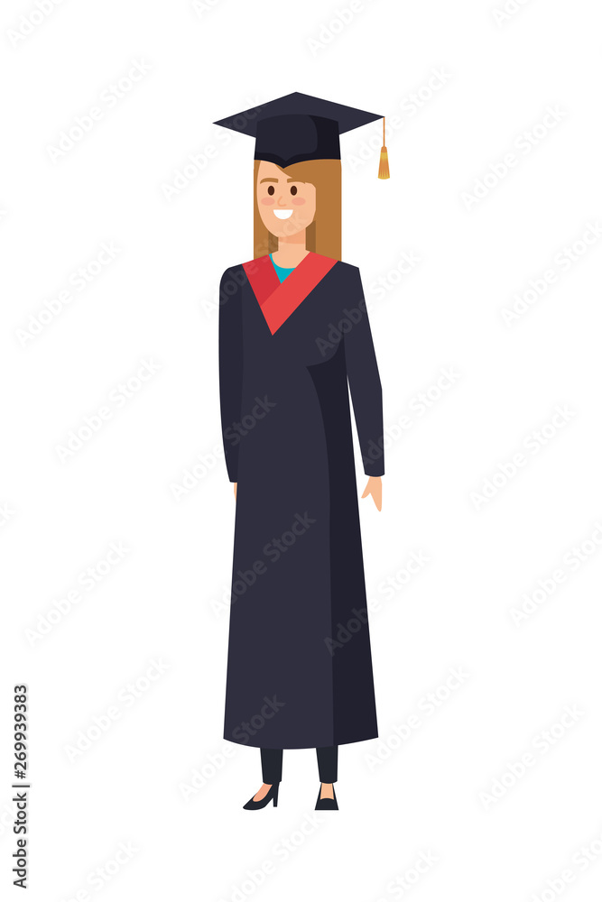 young woman student graduated character young woman student graduated character