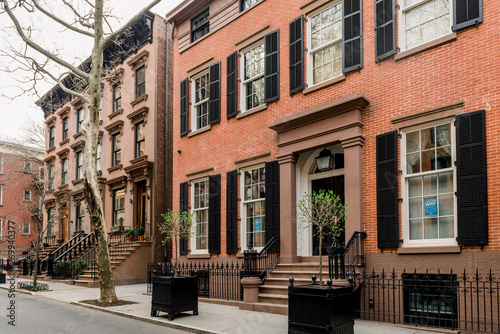 Brownstone facades & row houses  in an iconic neighborhood of Brooklyn Heights in New York City © auseklis