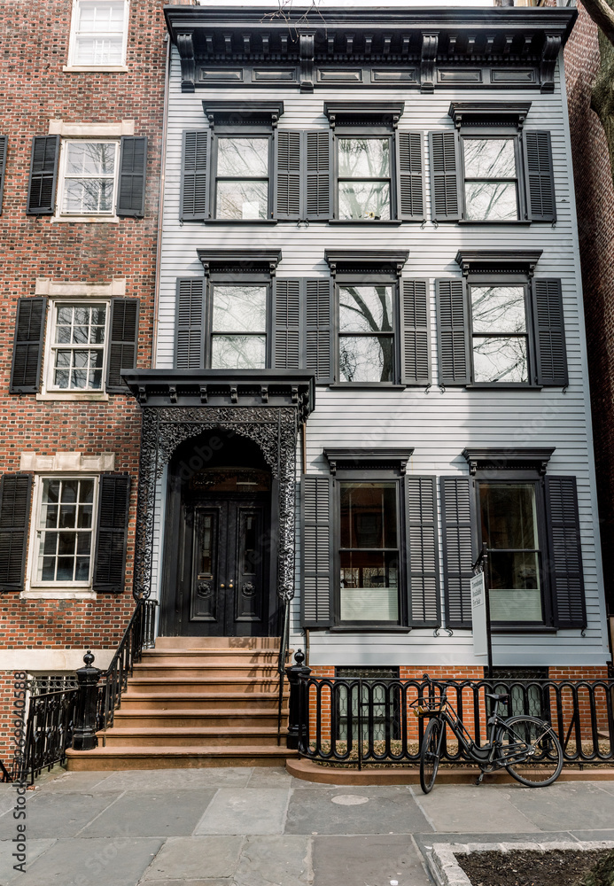 Brownstone facades & row houses in an iconic neighborhood of Brooklyn Heights in New York City Brownstone facades & row houses in an iconic neighborhood of Brooklyn Heights in New York City