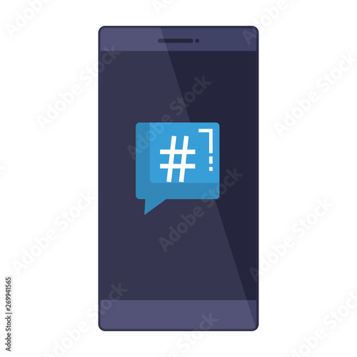 smartphone with speech bubble hashtag symbol
