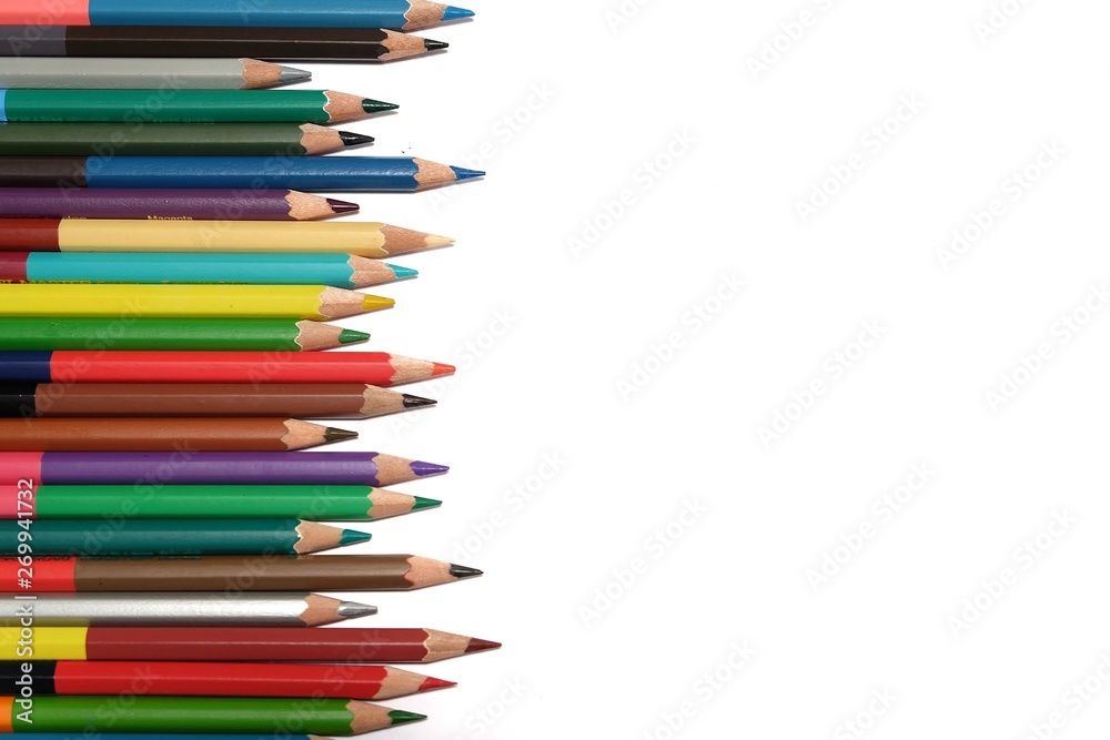 Color pencils isolated on white background. copy space with colored pencils Color pencils isolated on white background. copy space with colored pencils