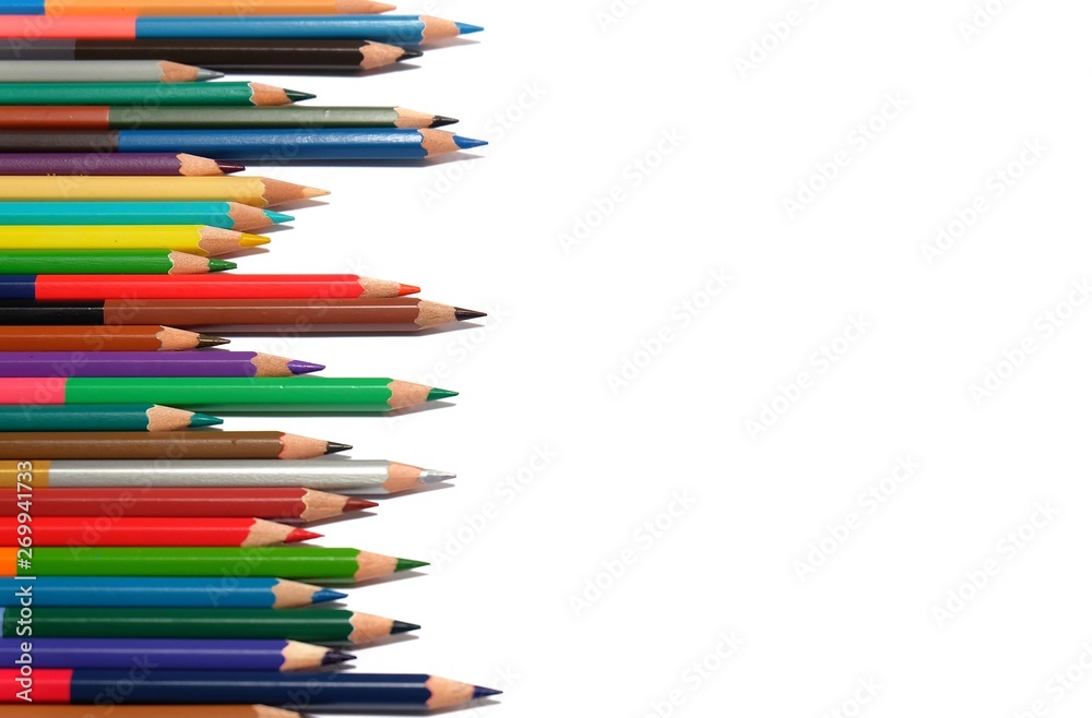 Color pencils isolated on white background. copy space with colored pencils Color pencils isolated on white background. copy space with colored pencils