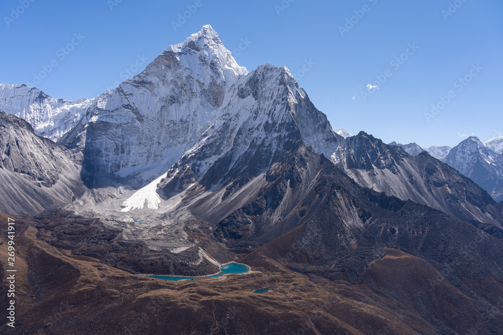 Ama Dablam mountain peak view from Dingboche view point, Everest or Khumbu region, Nepal