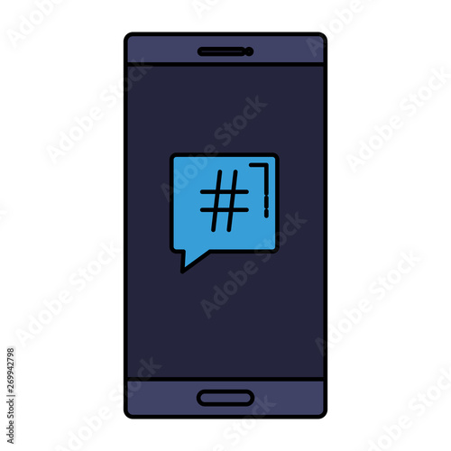 smartphone with speech bubble hashtag symbol