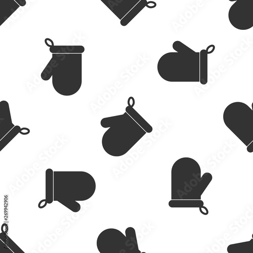 Grey Oven glove icon isolated seamless pattern on white background. Kitchen potholder sign. Cooking glove. Vector Illustration