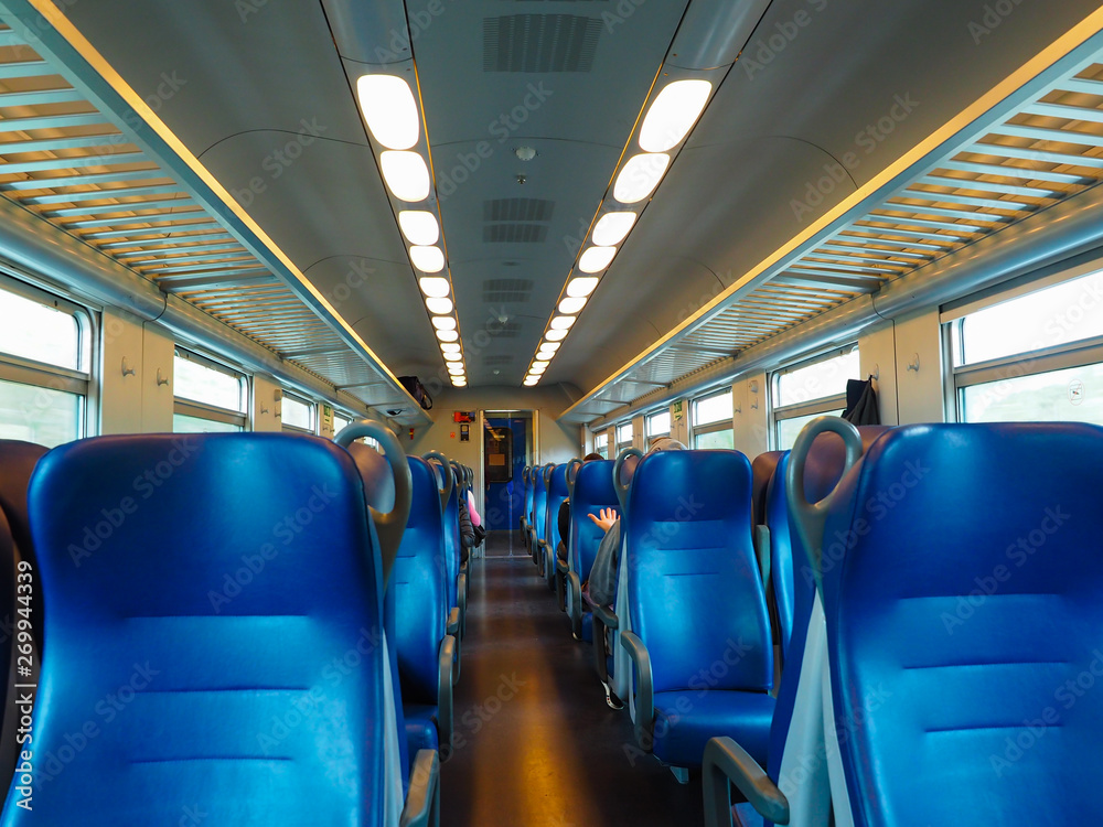 Blue chair in the train carriages
