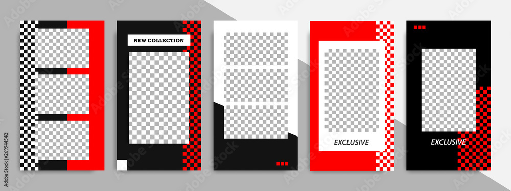 Black, Red and White geometric social media template for stories / story post