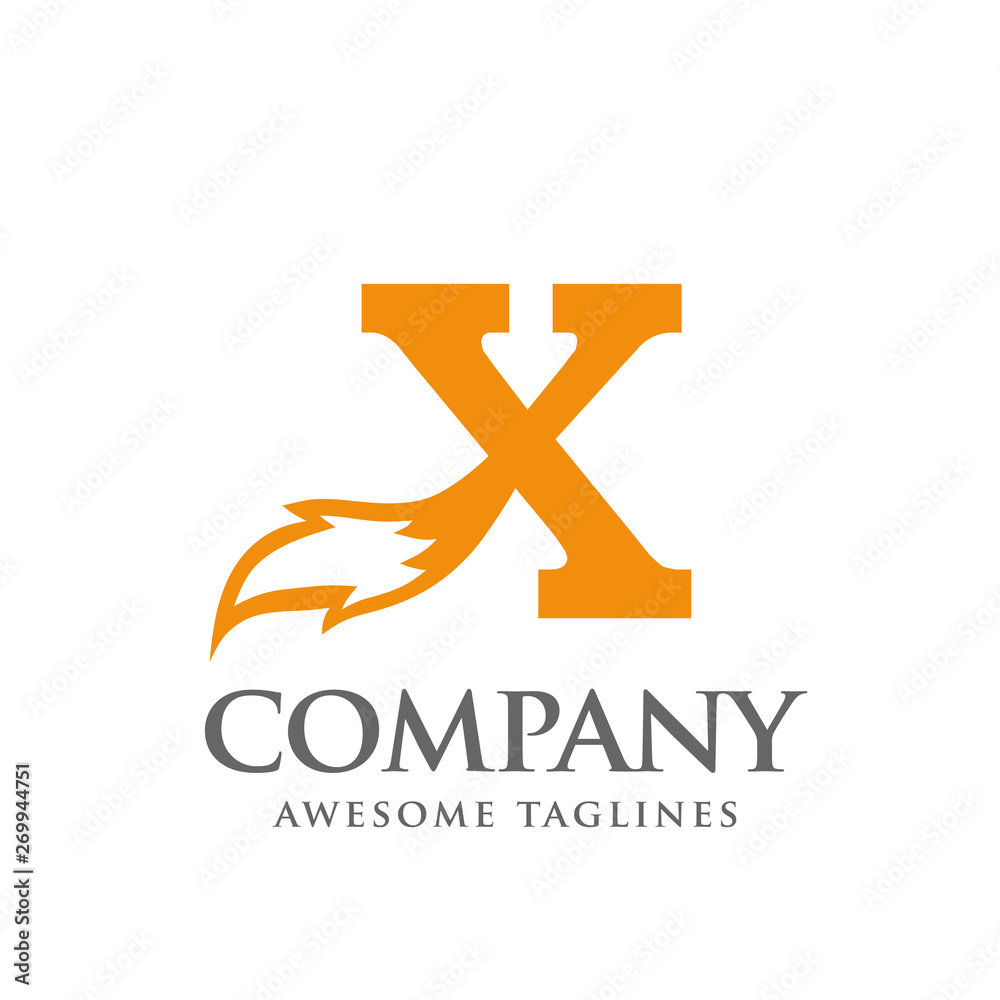 initial letter x with fox tail Logo design template vector initial letter x with fox tail Logo design template vector