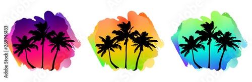set of composition with vaector watercolor spot and palm trees