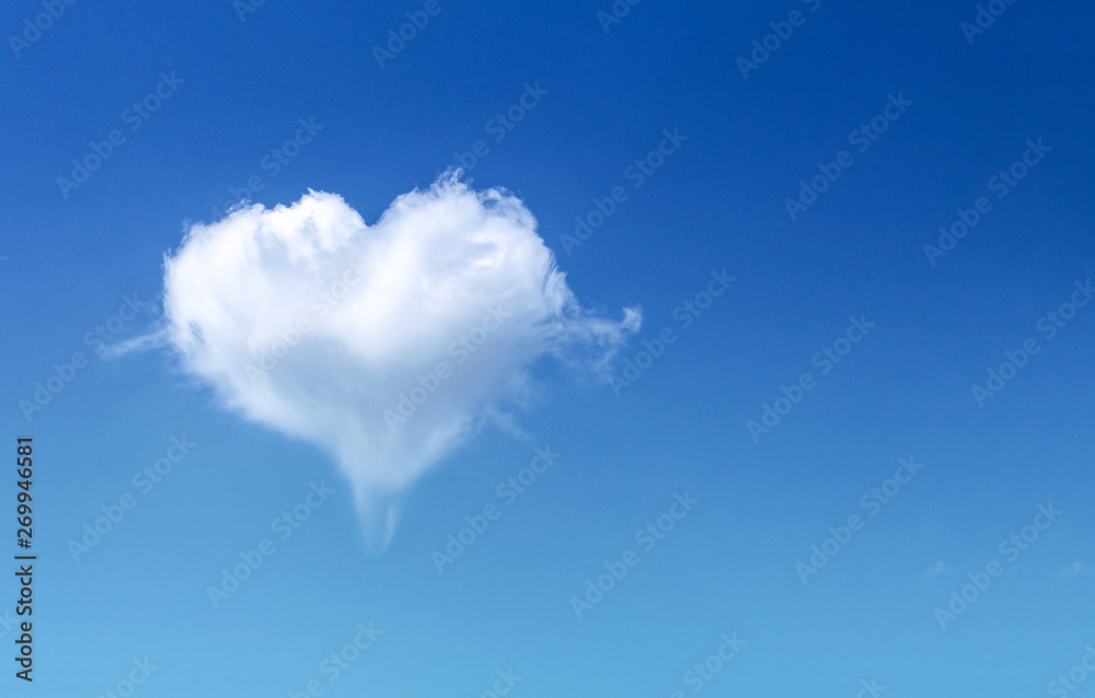 White fluffy heart shaped cloud patterns soft focus on clear blue sky and copy space , Valentines day background White fluffy heart shaped cloud patterns soft focus on clear blue sky and copy space , Valentines day background