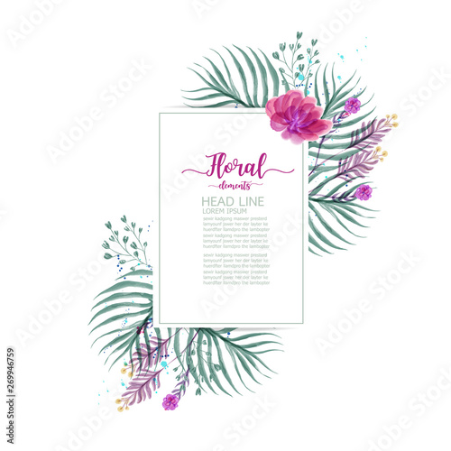 watercolor floral greeting card. flower and leaves,wedding invitation
