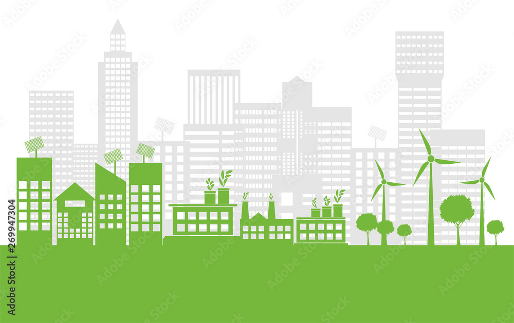 Green ecology city help the world with eco-friendly concept ideas,Vector Illustration