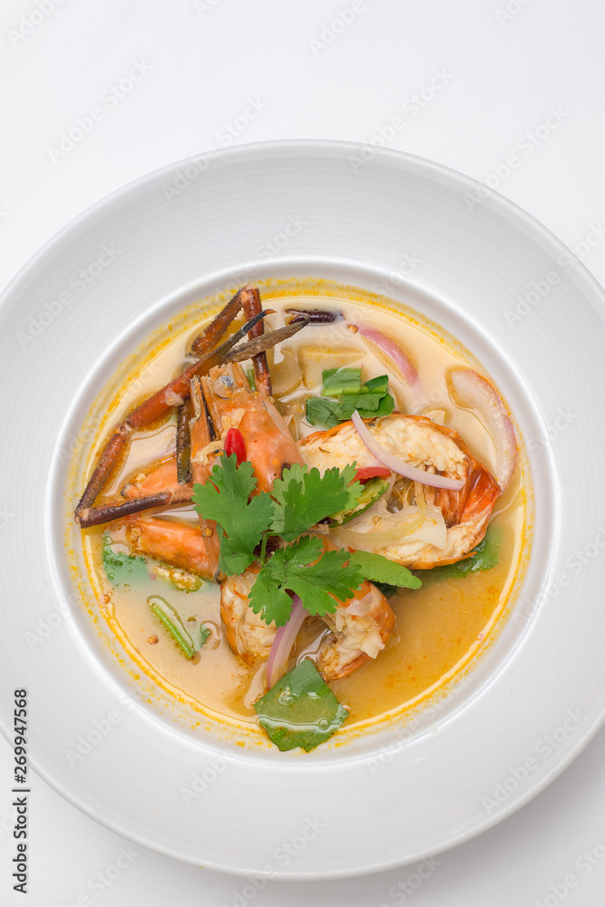 Tom Yum Goong - Thai favorite food on white backgroundd Tom Yum Goong - Thai favorite food on white backgroundd