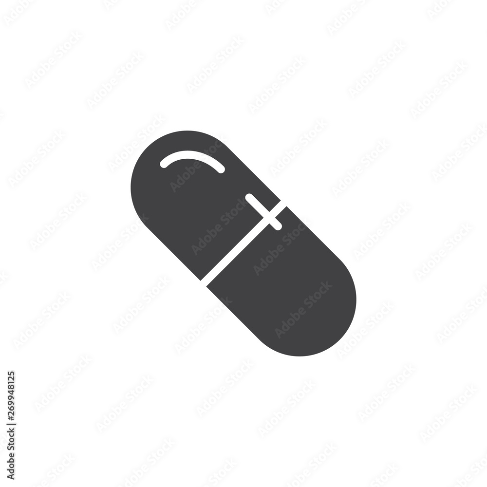 Capsule pill vector icon. filled flat sign for mobile concept and web design. Medicine tablet glyph icon. Symbol, logo illustration. Vector graphics Capsule pill vector icon. filled flat sign for mobile concept and web design. Medicine tablet glyph icon. Symbol, logo illustration. Vector graphics