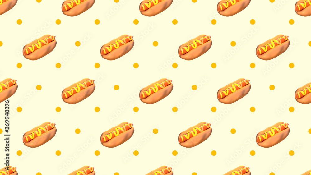 Seamless hot dog pattern. 3d rendering picture. Seamless hot dog pattern. 3d rendering picture.