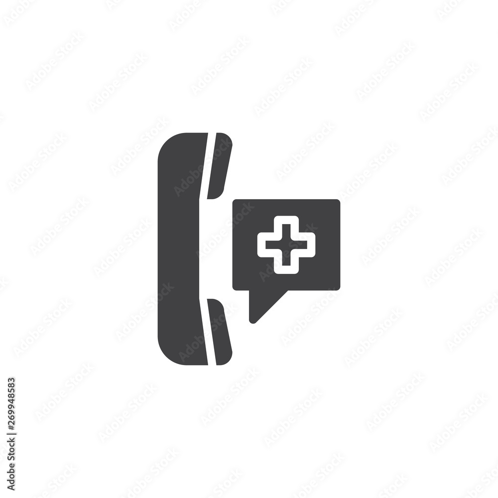 Fototapeta premium Emergency call vector icon. filled flat sign for mobile concept and web design. Medical support telephone glyph icon. Symbol, logo illustration. Vector graphics