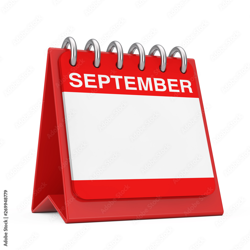 Red Desktop Calendar Icon Showing a September Month Page. 3d Rendering Red Desktop Calendar Icon Showing a September Month Page. 3d Rendering