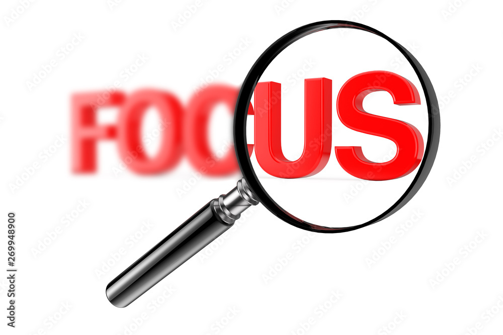 Magnifier Focused Glass Concept with Red Blurry Focus Sign. 3d Rendering Magnifier Focused Glass Concept with Red Blurry Focus Sign. 3d Rendering