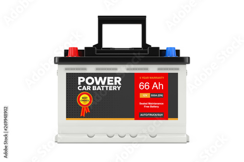 Rechargeable Car Battery 12V Accumulator with Abstract Label. 3d Rendering photo