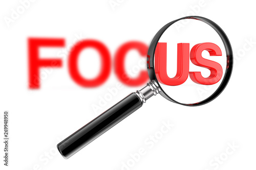 Magnifier Focused Glass Concept with Red Blurry Focus Sign